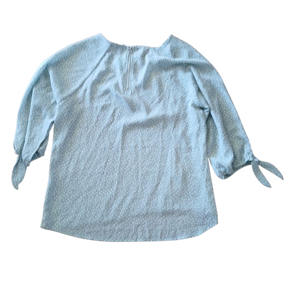 PaperMoon Women's Size Large 100% Polyester Light Blue Polka Dot Blouse - Picture 7 of 7